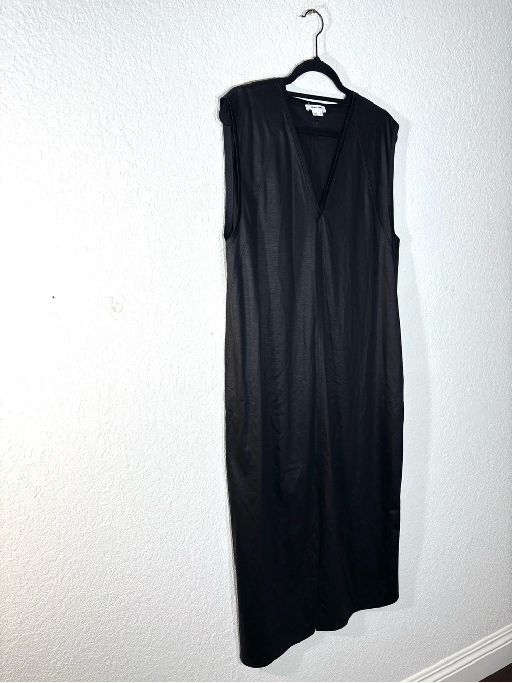 Helmut Lang Glossy Black Sleeveless Midi Dress Faux Leather Look Size Large - Picture 3 of 16